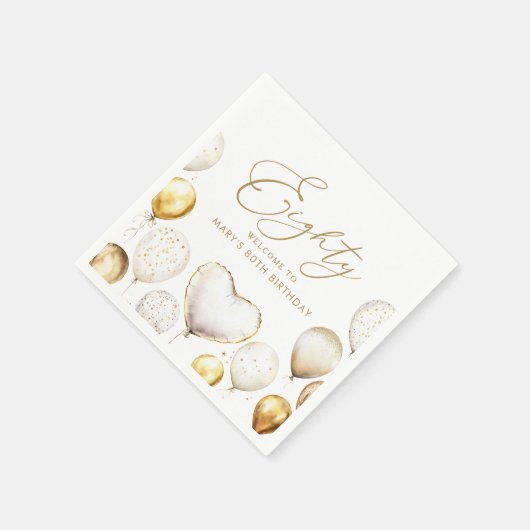 Serviette En Papier Elégante Gold Balloon 80e fête d'anniversaire (Coin)