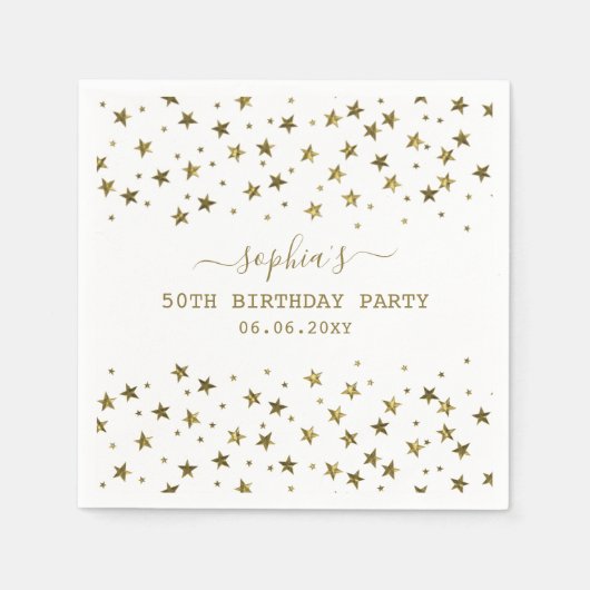Serviette En Papier Elégante Gold Stars 50e fête d'anniversaire (Devant)