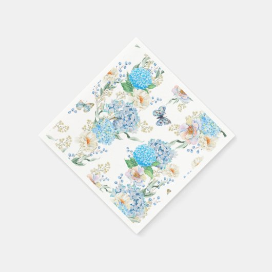 Serviette En Papier Elégante Hydrangée Bleue (Coin)