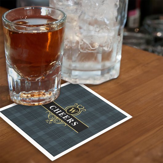 Serviette En Papier Élégante initiale de monogramme à carreaux noirs e