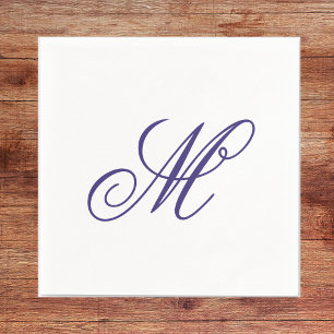 Serviette En Papier Élégante initiale de monogramme bleu marine