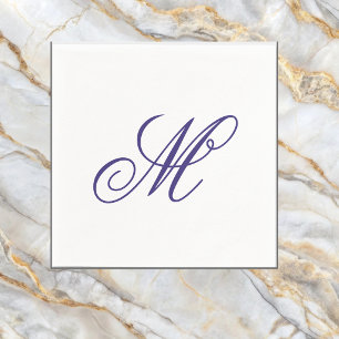 Serviette En Papier Élégante initiale de monogramme bleu marine 