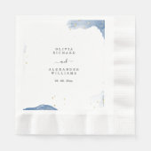 Serviette En Papier Elégante invitation de mariage Bleu et minimal or (Devant)