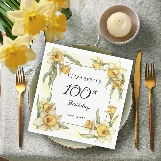 Serviette En Papier Élégante jonquille jaune Floral 100e anniversaire