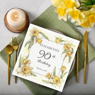 Serviette En Papier Élégante jonquille jaune Floral 90e anniversaire