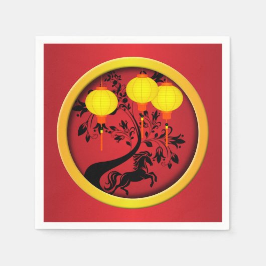 Serviette En Papier Élégante lanternes d'or du Nouvel An chinois (Devant)
