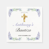Serviette En Papier Elegante Lavanda Cruz De Oro Bautizo Bebé (Devant)