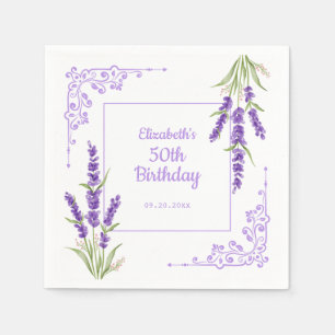 Serviette En Papier Elégante Lavande violette Antique Frame Anniversai