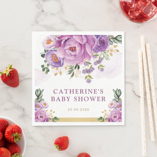 Serviette En Papier Élégante Lilac violet Fleurs Baby shower verdoyant (En situation)