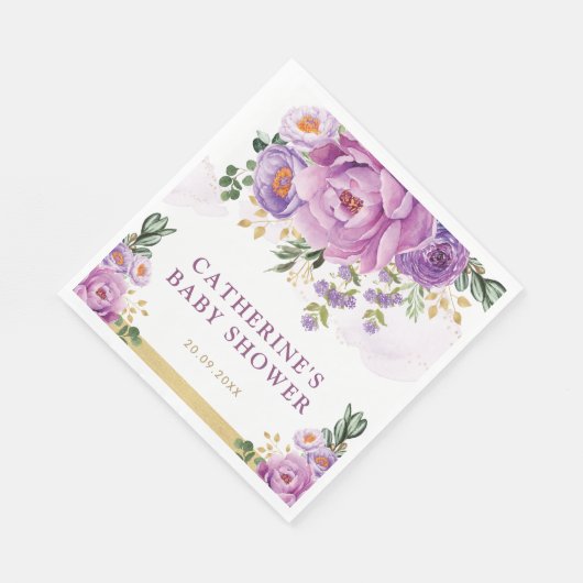 Serviette En Papier Élégante Lilac violet Fleurs Baby shower verdoyant (Coin)