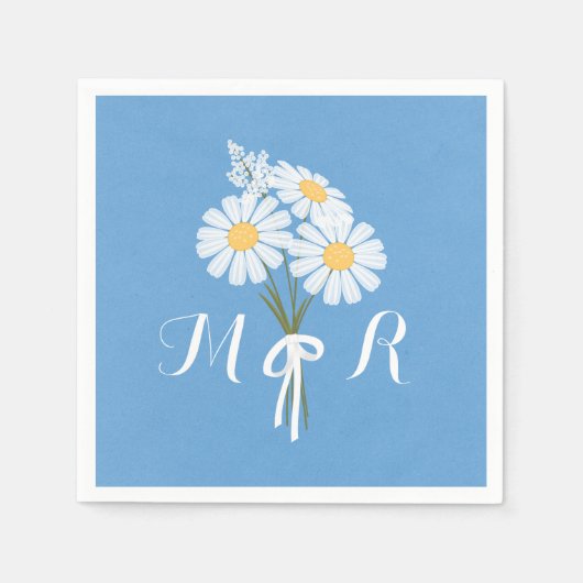 Serviette En Papier Elégante marguerite blanche sur Mariage Monogramme (Devant)