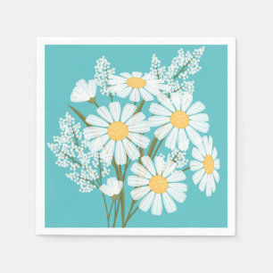 Serviette En Papier Elégante marguerite florale blanche sur Turquoise