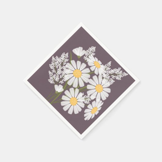 Serviette En Papier Élégante marguerite florale blanche sur violet fon (Coin)