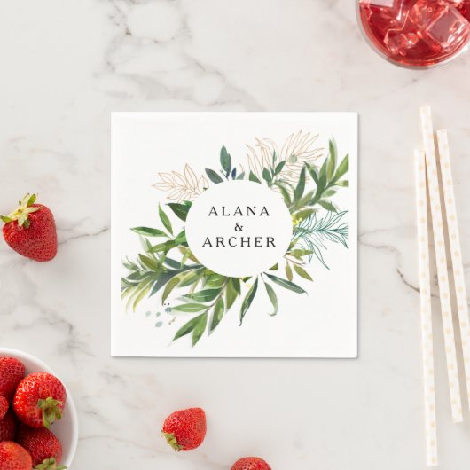 Serviette En Papier Élégante Mariage de verdure d'olive (En situation)