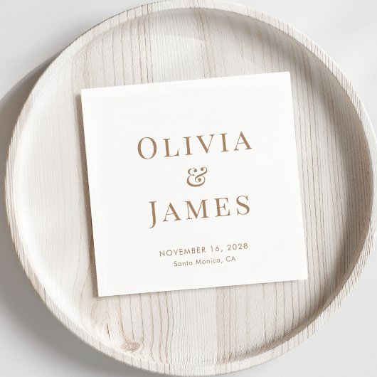 Serviette En Papier Élégante mariée Monogramme Mariage or blanc