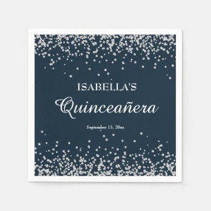 Serviette En Papier Elégante Marine Bleu Parties scintillant argent Qu
