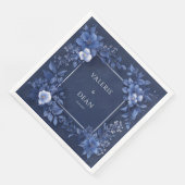 Serviette En Papier Elégante Marine Blue Floral Mariage Napkins (Coin)