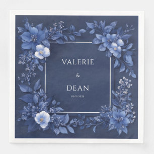Serviette En Papier Elégante Marine Blue Floral Mariage Napkins