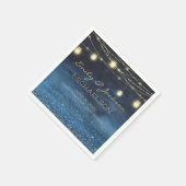 Serviette En Papier Élégante Marine Blue Gold String lanternes (Coin)