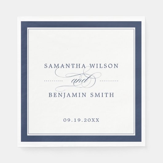 Serviette En Papier Elégante marine et Mariage blanc (Devant)