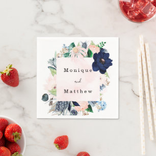 Serviette En Papier Elégante marine et Mariage floral rose