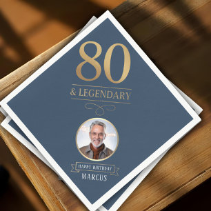 Serviette En Papier Elégante Marine & Gold 80e & Légendaire Anniversai