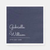 Serviette En Papier Elégante marine moderne et script blanc (Devant)