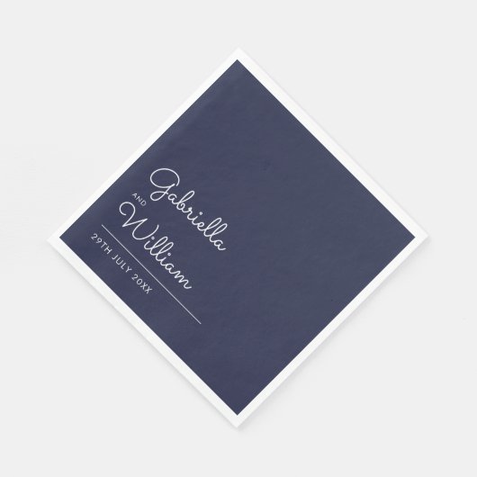 Serviette En Papier Elégante marine moderne et script blanc (Coin)