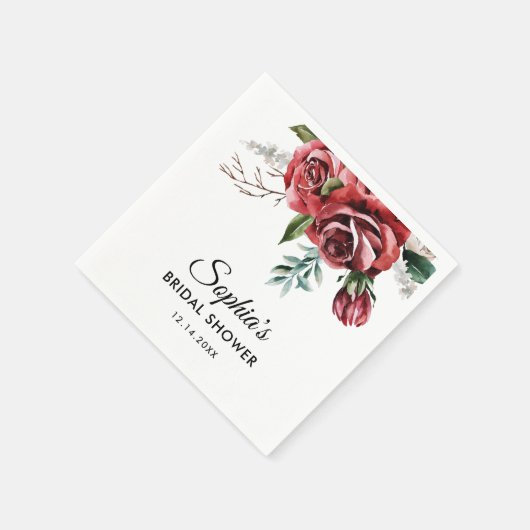 Serviette En Papier Elégante Marsala Rose rouge Fête des mariées rusti (Coin)
