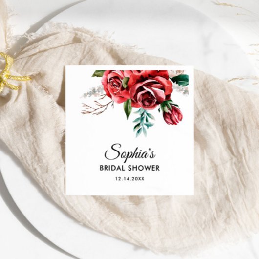 Serviette En Papier Elégante Marsala Rose rouge Fête des mariées rusti