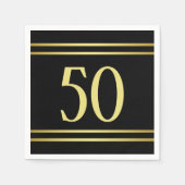 Serviette En Papier Elégante Masculine Or & Noir Anniversaire (Devant)