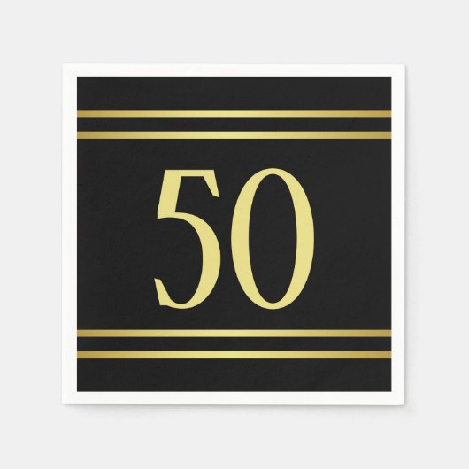 Serviette En Papier Elégante Masculine Or & Noir Anniversaire (Devant)
