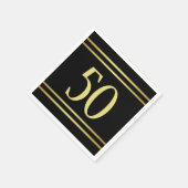 Serviette En Papier Elégante Masculine Or & Noir Anniversaire (Coin)