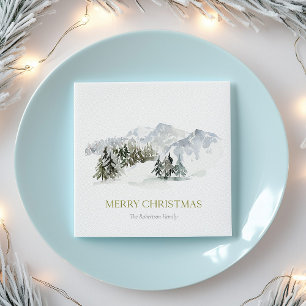 Serviette En Papier Élégante montagne d'hiver Noël