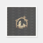 Serviette En Papier Élégante Nativité Argent Noir Joyeux Noël (Devant)