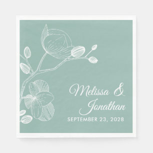 Serviette En Papier Elégante orchidée fleurie moderne mariage vert