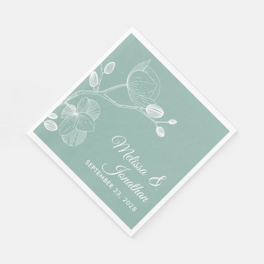 Serviette En Papier Elégante orchidée fleurie moderne mariage vert (Coin)