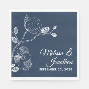 Serviette En Papier Elégante orchidée florale moderne bleu mariage