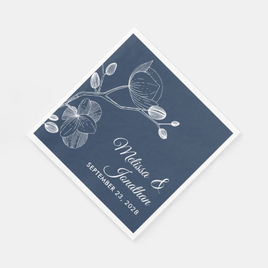 Serviette En Papier Elégante orchidée florale moderne bleu mariage (Coin)