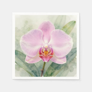 Serviette En Papier Élégante orchidée rose aquarelle botanique florale