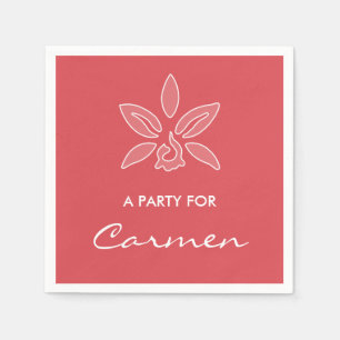Serviette En Papier Elégante Orchidée Simple Fleur Rouge Chaud Avec No