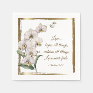 Serviette En Papier Élégante Orchidées Blanches Bible Verse Mariage