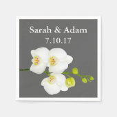 Serviette En Papier Elégante Orchidées Blanches et Mariage gris moyen (Devant)