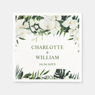 Serviette En Papier Elégante Orchidées Blanches Mariage floral bohème