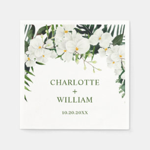 Serviette En Papier Elégante Orchidées Blanches Mariage floral bohème