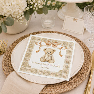 Serviette En Papier Élégante Ourse à Carreaux Fête de Naissance Neutre