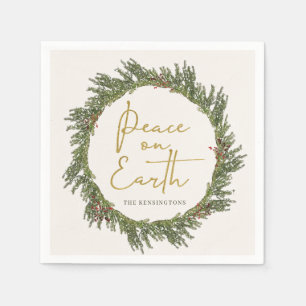 Serviette En Papier Élégante paix rustique sur Terre couronne de Noël