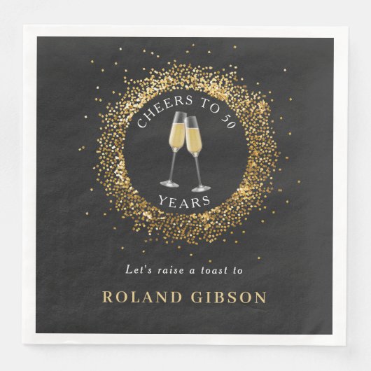 Serviette En Papier Elégante Parties scintillant Black & Gold Annivers (Devant)