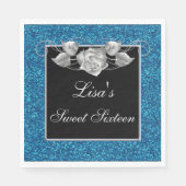 Serviette En Papier Élégante Parties scintillant Bleue Chic Rose Argen (Devant)