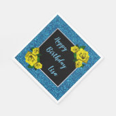 Serviette En Papier Elégante Parties scintillant Bleue Chic Roses Jaun (Coin)